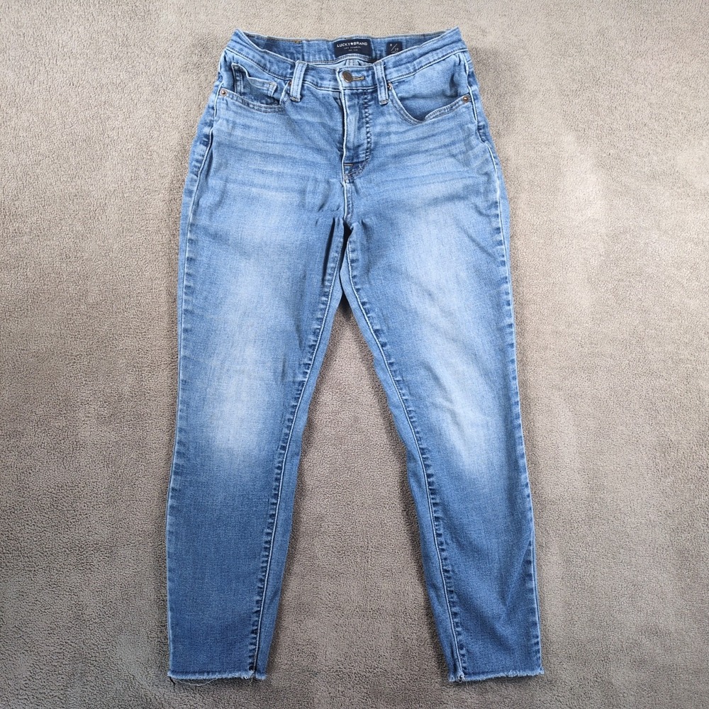 Lucky Brand Ava Skinny Ankle Jeans Womens 8X29 Blue Denim Mid Rise Frayed Hem